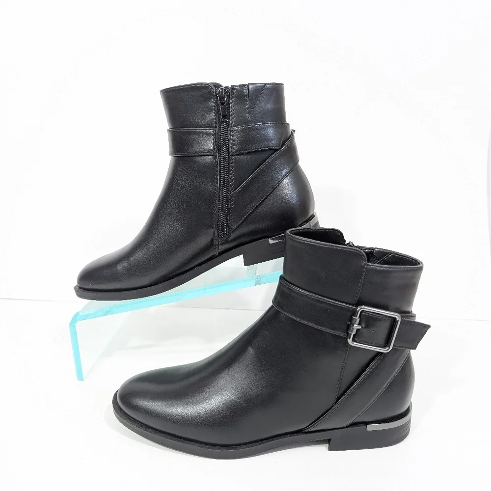 Nine West Akimy Ankle Boots sz 6.5 NEW Women Faux Black Leather Booties